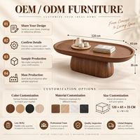 Table basse de luxe ovale longue en placage de bois véritable avec plateau et base sur piétement, mobilier de salon, vente en gros OEM