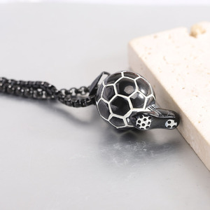 Football Pendant Necklace Black <b>Titanium</b> Steel Geometric Ball Design Daily Wear Gift Jewelry - Product Image 3