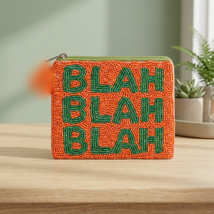 Portamonete Quadrato con Perline Arancione Verde, Pochette Ricamata con Cerniera, Borsa Regalo Promozionale alla Moda - Product Image 1