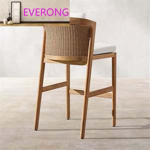 Sedia da Bistrot da Esterno Patluxury in Rattan e Legno di Teak, Sedia Alta da Giardino per Bar e Tempo Libero con Cuscino - Product Image 3