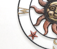 Nouvelle conception d'art mural contemporain en métal représentant le soleil, la lune et les étoiles, taille personnalisable, décoration murale pour l'intérieur et l'extérieur