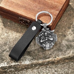 Porte-clés Guerrier Viking Nordique en Acier Inoxydable, Pendentif Bouclier, Cadeau pour Homme, Boucle en Cuir et Métal - Product Image 3