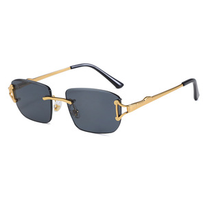 Rimless Rectangle Sunglasses Green <b>Mirror</b> Lenses <b>Gold</b> Frame Unisex Lightweight Adult <b>Sun</b> Protection - Product Image 5