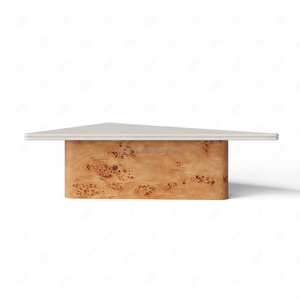 Ensemble de tables basses FERLY <span class=keywords><strong>en</strong></span> chêne et marbre, design géométrique sculptural, plateau <span class=keywords><strong>en</strong></span> pierre naturelle, deux pièces, taille et finition personnalisables - Product Image 3