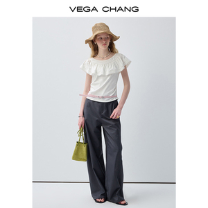 <span class=keywords><strong>Camiseta</strong></span> Casual Ajustada para Mujer VEGA CHANG, <span class=keywords><strong>Blanca</strong></span>, con Hombros Descubiertos, Adorno de Encaje con Volantes y Manga Corta - Product Image 3