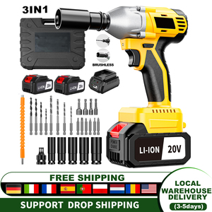 3-in-1 20V Industrial Grade Cordless Impact Wrench Set DIY Car Maintenance <b>Battery</b> Power Drop Shipping Local EU Warehouse CW-20B - Product Image 2