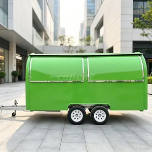 Remorque de camping ronde verte de 4 mètres, chariot de restauration mobile pour pizzas et en-cas en plein air, camion de nourriture mobile - Product Image 1