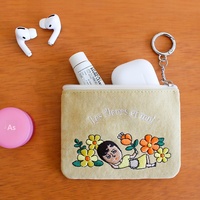 Tas Penyimpanan Dompet Koin Kanvas Bergambar Bordir Kreatif Budaya, Tempat Kartu Multifungsi, Earphone/Lipstik/Kartu Identitas