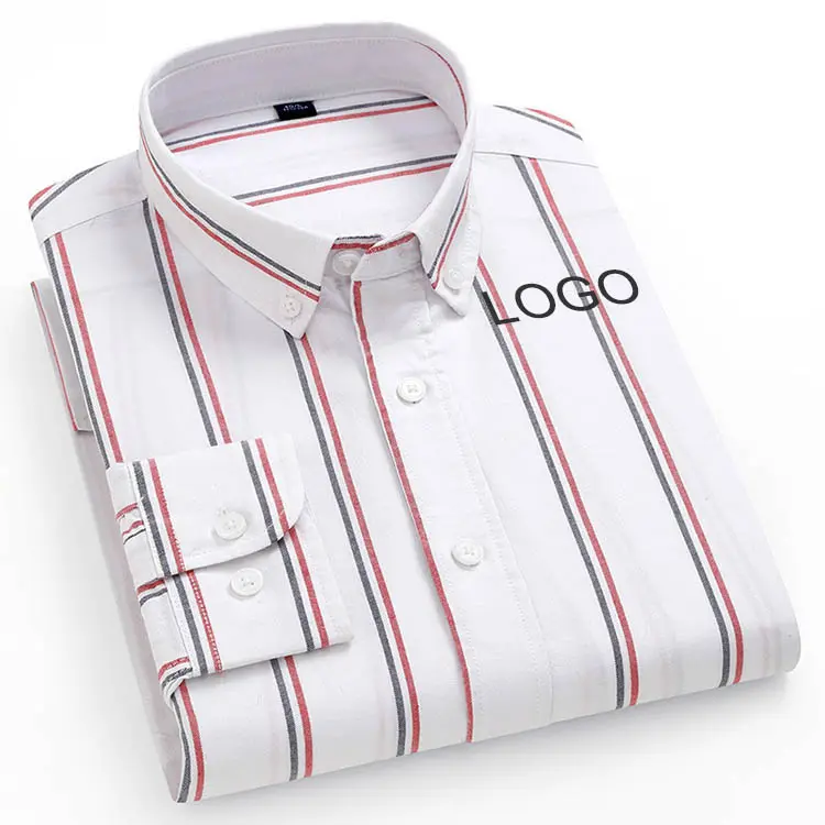 Vintage Normale Casual Custom Tops Modieuze Eenvoudige Button Down Oxford Lange Mouw 100% Katoen Streep Shirts Voor Mannen