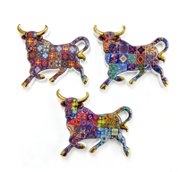 Aimant de réfrigérateur en résine en gros, motif taureau espagnol, impression par transfert d'eau, mosaïque colorée, souvenir touristique, cadeau