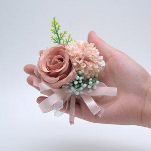 D764 ウェディング 花婿介添人 花嫁介添人 ブートニア ローズ ブライダル ブライズメイド リストコサージュ ラッピング 造花 生地 - Product Image 1
