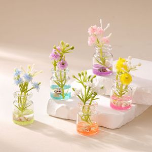 Vase rouge vif qui brille dans le noir avec fleurs artificielles, ornement en verre pour la décoration de bureau ou d'intérieur de voiture, été 2025 - Product Image 2