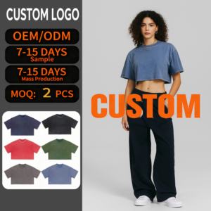 Maglietta Vintage in maglia corta da <span class=keywords><strong>donna</strong></span> Y2k con maglia corta in poliestere/cotone 230gsm con acqua acida lavata Slim Fit stampa estiva per la corsa in <span class=keywords><strong>palestra</strong></span> sportiva - Product Image 1