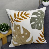 Housse de coussin décorative douce brodée feuille de palmier Monstera style nordique pour canapé