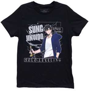 T-shirt da adulto nera Solo Leveling Sung Jinwoo Attack Style, vestibilità regolare, stampa serigrafica, casual, girocollo, manica corta, 100% cotone - Product Image 1