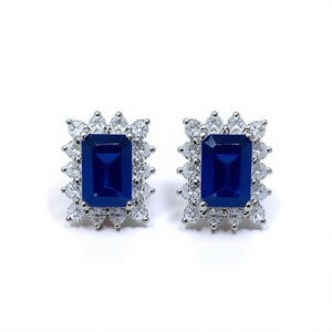 Pendientes de Diamantes Azules Zafiro E2241, Corte Esmeralda, Color D Natural, Joyería Clásica para Mujer, para Bodas - Product Image 1