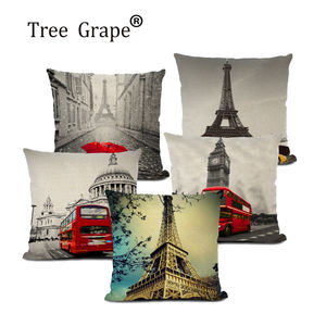 London Decorativo Impreso Home London Bridge <span class=keywords><strong>Paris</strong></span> Torre Eiffel Cojines Fundas - Product Image 1