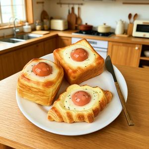 Ornement de simulation réaliste en PU pour petit-déjeuner (œuf, pain grillé, croissant), idéal pour la présentation de pâtisseries, la mise en scène de cafés et comme cadeau à thème assorti - Product Image 4
