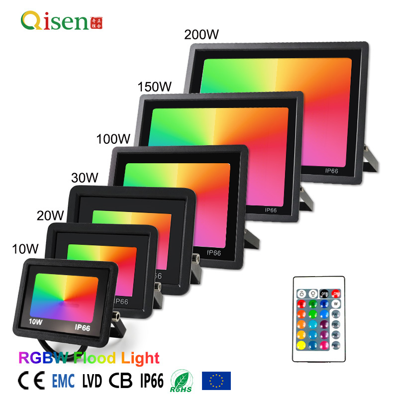 Waterproof EU Standards Certified CE EMC LVD CB IP66, 10W-200W, RoHS Compliant, 2 Years Warranty RGBW LED Flood Light