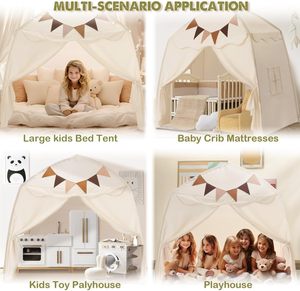 Sleeping Dome Faltbares Spiel bett Spielzeug zelte Jungen Mädchen Wasch bar Langlebige Baumwolle Leinwand Tipi Kinder zelt mit Flaggen und Stern lichtern - Product Image 6