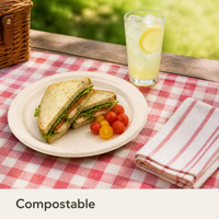 Assiette Ronde Épaisse en Bagasse Blanche, Vaisselle Jetable Sans PFAS, 100% Compostable et Biodégradable, 7 pouces