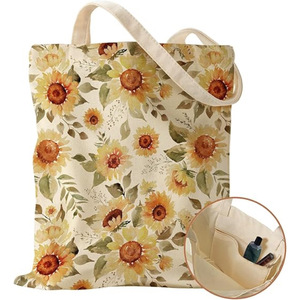 Bolsa de Mano de Lona de Algodón Natural de Estilo Simple con Asa Azul, Patrón de Letras, Logotipo Personalizado, Impresión Digital para Mujer - Product Image 6
