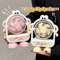 Mini ventilateur portable de bureau, design simple et mignon, grande taille, monstre aux grands yeux, ventilateur de bureau rechargeable, 3 vitesses, ventilateur USB