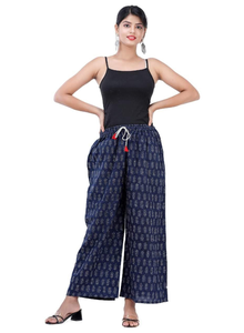 Comprar Pantalones Palazzo de Rayón Estampado Azul Marino, Talla Única, Pierna Ancha, Estilo Casual Étnico para Mujer - Product Image 4