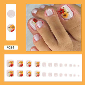 24 pièces mignon coloré fleur court carré doux <span class=keywords><strong>Gel</strong></span> presse <span class=keywords><strong>sur</strong></span> orteil rose nu faux ongles d'orteil couverture complète artificielle pieds conseils ongles d'orteil - Product Image 3