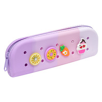Trousse à crayons en silicone avec logo personnalisé trou croco, papeterie de retour à l'école pour enfants, sac à stylos créatif et mignon, pochette de rangement multifonction