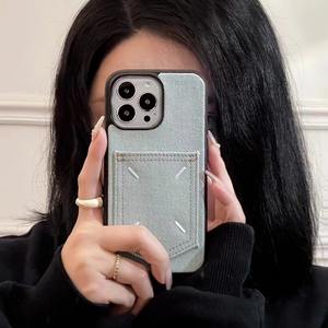 Luxe Denim Tissu Titulaire De La Carte Portefeuille Téléphone étui pour iphone 13 14 15 16 17 <span class=keywords><strong>Pro</strong></span> Max 17 Air Mode Couverture de Téléphone pour Hommes et Femmes - Product Image 2