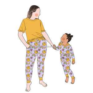 Ventes en gros de pyjamas en bambou personnalisés à l'européenne et à l'américaine avec impression tie-dye, nouveau ensemble assorti parent-enfant pour enfants, bébés filles - Product Image 3