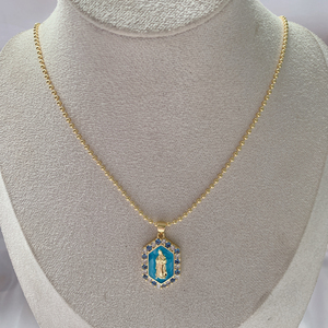 Collar con colgante religioso de circón de colores de nuevo diseño, collares con dijes de CZ esmaltados de latón chapados en oro con <span class=keywords><strong>Madre</strong></span> María - Product Image 5