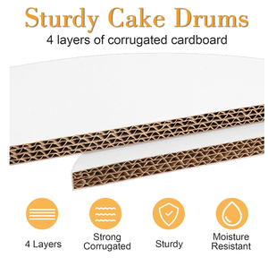 ฐานรองเค้กกลมสีขาวหนา 12 มม. กันน้ำ ลายฟอยล์ทองและลายนูน เกรดสำหรับอาหาร ขนาด 8 10 12 14 16 นิ้ว สำหรับใส่เค้ก - Product Image 2