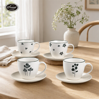 Set Cangkir Kopi Keramik Bunga Klasik SWT dengan Piring Kelopak Bunga, Mug Teh, Aman untuk Mesin Cuci Piring, Hadiah Cantik untuk Rumah, Kantor, Kafe