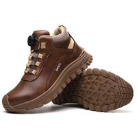 Chaussures de sécurité pour hommes à embout d'acier, dessus en cuir pleine fleur, semelle extérieure en caoutchouc antidérapante, confortables, pour le travail industriel et la construction