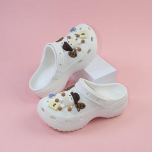 <strong>White</strong> <strong>Crocs</strong> Clogs With Cartoon Charms Thick Sole 3cm Heel <strong>For</strong> <strong>Women</strong> Outdoor Wear Summer Fashion Casual Shoes - Product Image 1