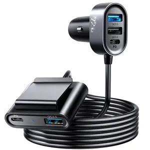 Car Charger Adapter 72W 5-Port Super Fast Car Charger with 5ft Cable Quick Charging QC3.0 30W USB C Car Charger with LED Light