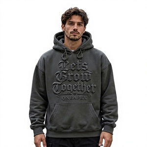 <b>Men's</b> <b>Grey</b> Hoodie Oversized Embossed Hoodie Streetwear Pullover Hooded <b>Sweatshirt</b> Front Logo Wholesale - Product Image 1