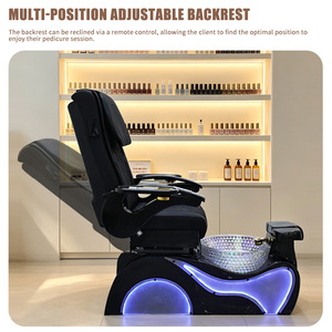 Mobilier et Équipement de Salon de <span class=keywords><strong>Manucure</strong></span> Chaise de Pédicure de Luxe Inclinable Électrique Noire et Dorée avec Massage, Spa pour les Pieds et Lumières LED - Product Image 2