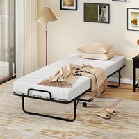 Lit d'invité pliant pour appartement de bureau Lit d'invité pliable portable à cadre métallique robuste avec roues verrouillables et peu encombrant avec matelas
