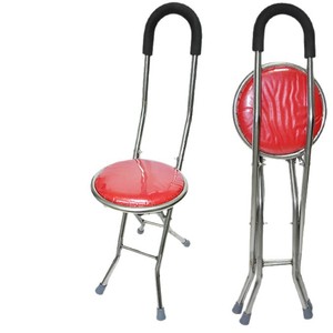 Bâton de marche portable avec siège rouge et structure métallique pour personnes âgées – Aide au repos et au voyage - Product Image 1