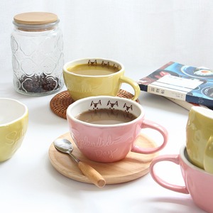 Tazza da <span class=keywords><strong>caffè</strong></span> in ceramica con manico in ceramica per la colazione con farina d'avena in stile giapponese carina a bocca larga goffrata - Product Image 2