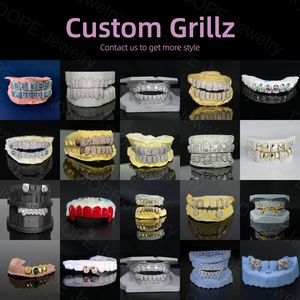 Grilles dentaires personnalisées en or plaqué 10k 14k 18k et argent sterling 925, style hip-hop rock, avec pierres incrustées, coupe permanente - Product Image 3