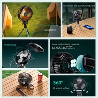 Ventilateur de camping extérieur K18, ventilateur de plafond portable pour tente, alimenté par USB, trépied autoportant, lumière nocturne bicolore