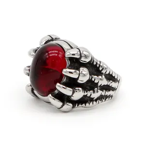 Punk Vintage Ruby Creative Punk Fashion Trend Dragon Claw Red zircone anello in acciaio inossidabile