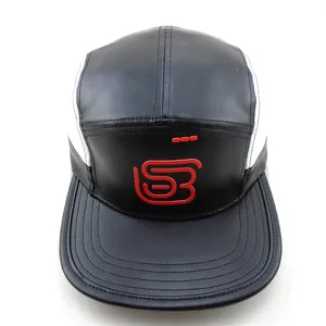 Wholesales כובע Pu Snapback כובעי עור שולי עיצוב משלך Snapback כובע עור Birm ריצה כובע 5 פנל