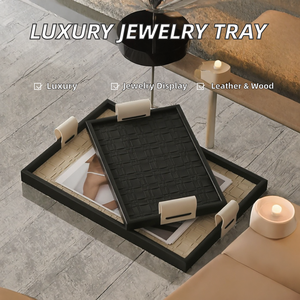Bandeja Decorativa Rectangular Moderna con Patrón Tejido, Bandeja de Madera para Servir en el Hogar, Hotel o Baño - Product Image 2
