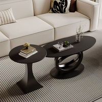 Table basse ovale Runwood Cream Wind Rock Slab pour salon et balcon, petite unité, avec structure métallique moderne, idéale pour les gîtes et les espaces commerciaux