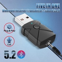 Adaptador de Audio Inalámbrico 5 en 1 USB Bluetooth 5.4, Receptor Transmisor, Tarjeta de Sonido, Entrada Auxiliar de 3.5mm, Música para TV, Computadora, Altavoz de Coche, PC